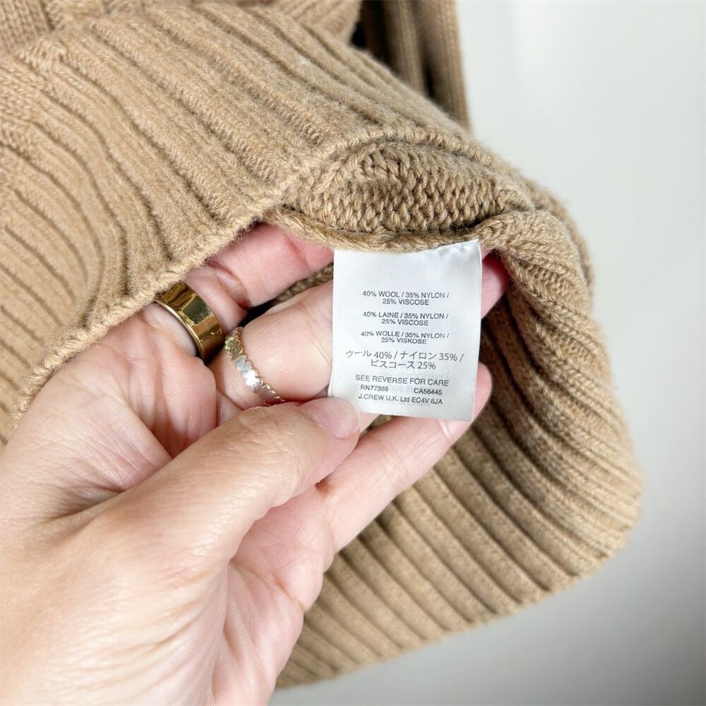J. Crew Cambridge Cable Chunky‎ Knit Turtleneck Size S Tan Wool Blend Academia - Picture 6 of 11